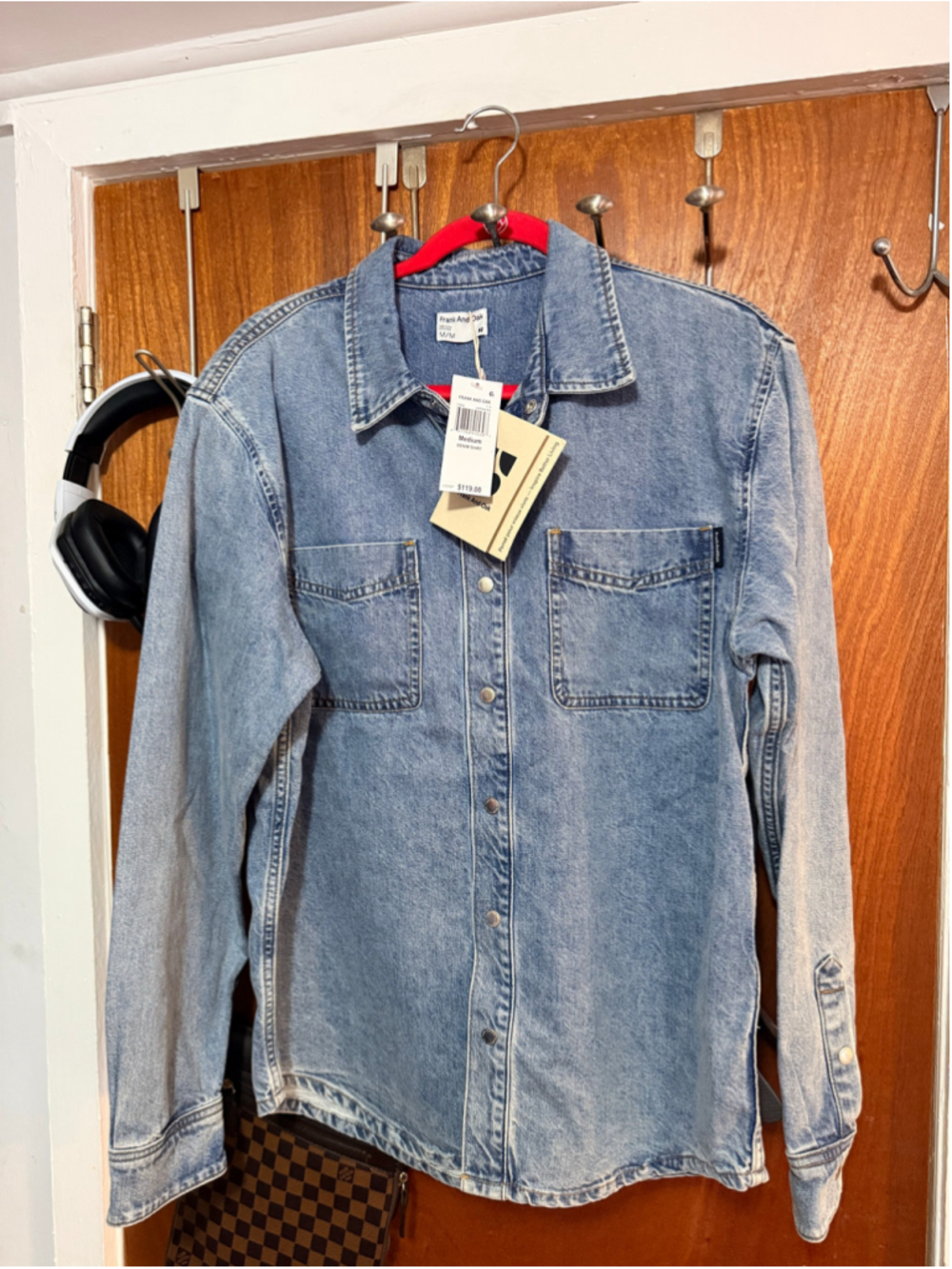 Men's Frank And Oak Denim Casual Button Down Shirt, Size M, Blue
